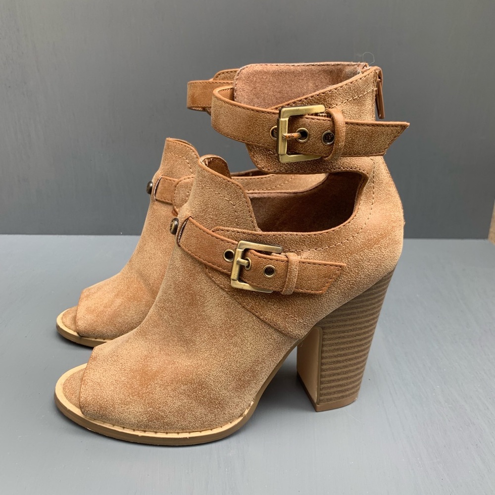 G by Guess Gisteria Tan Peep Toe Ankle Booties
